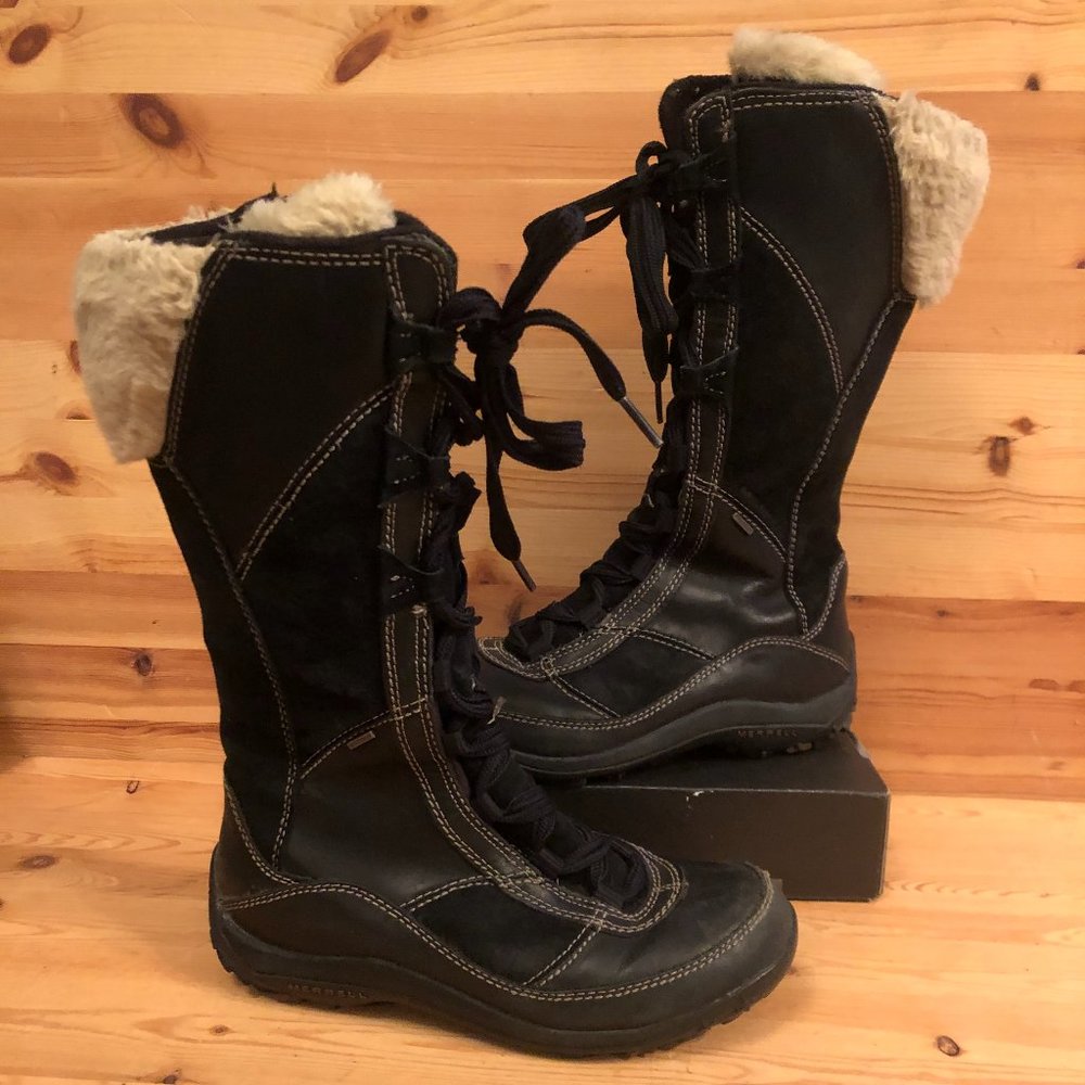 MERRELL Winter Boots, Prevoz Waterproof Leather & Suede Zip Up, size 6.5